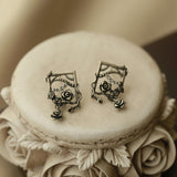 Original Design Vintage Gothic Stud Earrings: 925 Sterling Silver Enamel Artistic Earrings