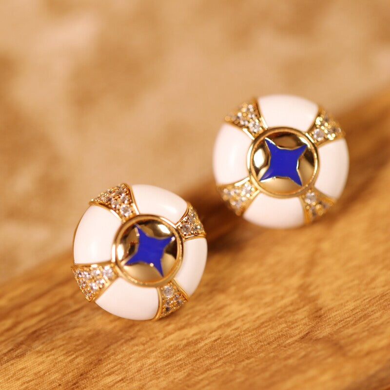 “Eye of Providence” Original White Turquoise Enamel Vintage Earrings