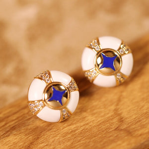 “Eye of Providence” Original White Turquoise Enamel Vintage Earrings