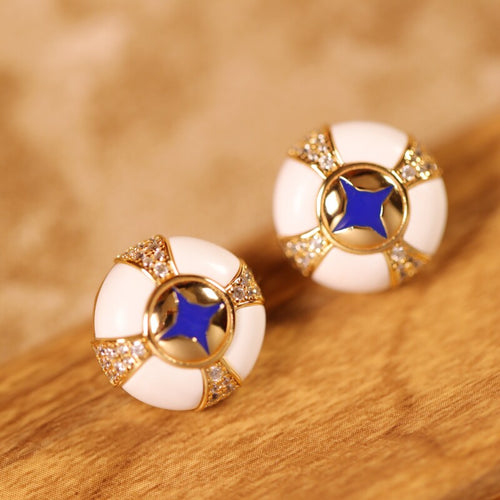 “Eye of Providence” Original White Turquoise Enamel Vintage Earrings