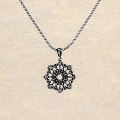 “Dawn of the Holy Court” Original Design Sterling Silver Necklace: Vintage French Openwork
