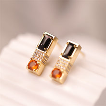 Load image into Gallery viewer, Original Romantic Sunset Rectangular Stud Earrings in Sterling Silver with Diamonds
