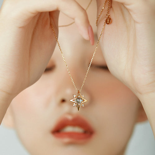Original Blue Topaz Necklace, Silver with Gold Plating, Vintage Style