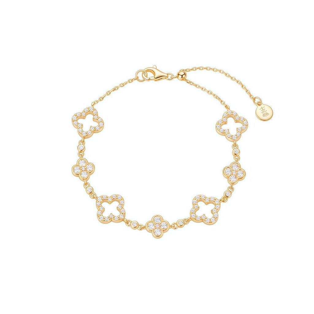 Original Openwork Four-Leaf Clover Lucky Bracelet in Gold-Plated Silver with Diamonds