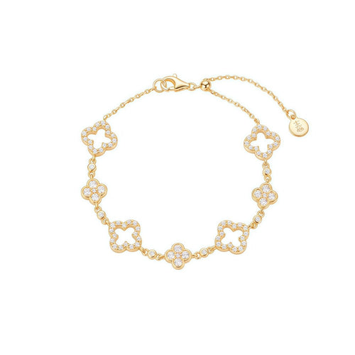 Original Openwork Four-Leaf Clover Lucky Bracelet in Gold-Plated Silver with Diamonds