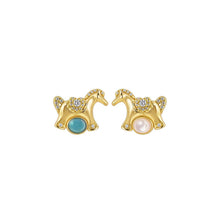 Load image into Gallery viewer, Original Asymmetrical Pony Ear Studs with Silver Pins and Turquoise