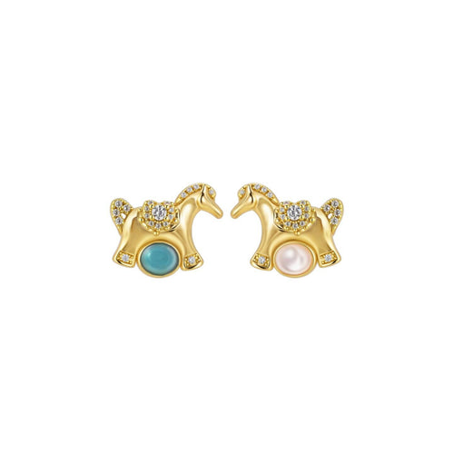 Original Asymmetrical Pony Ear Studs with Silver Pins and Turquoise