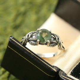 Original Aquamarine Ring: Vintage-Style Open-Finger Ring in Antique-Finished Sterling Silver
