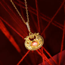 Load image into Gallery viewer, Original Chinese-Style Brushed Butterfly Interlocking Lock Necklace in Pink Pearl