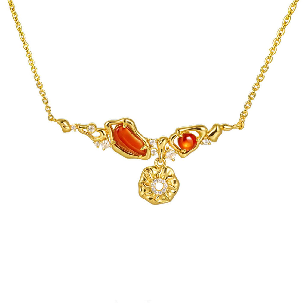 Original Sun God Red Agate Necklace with Gold Plating