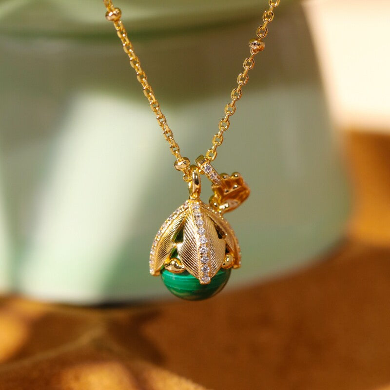 Original Malachite Pinecone Necklace with Sterling Silver Choker