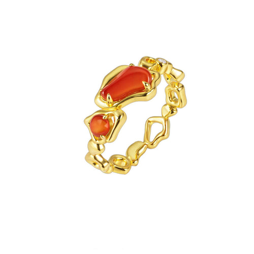 Chihong Original Sun God Red Agate Ring, Gold-Plated