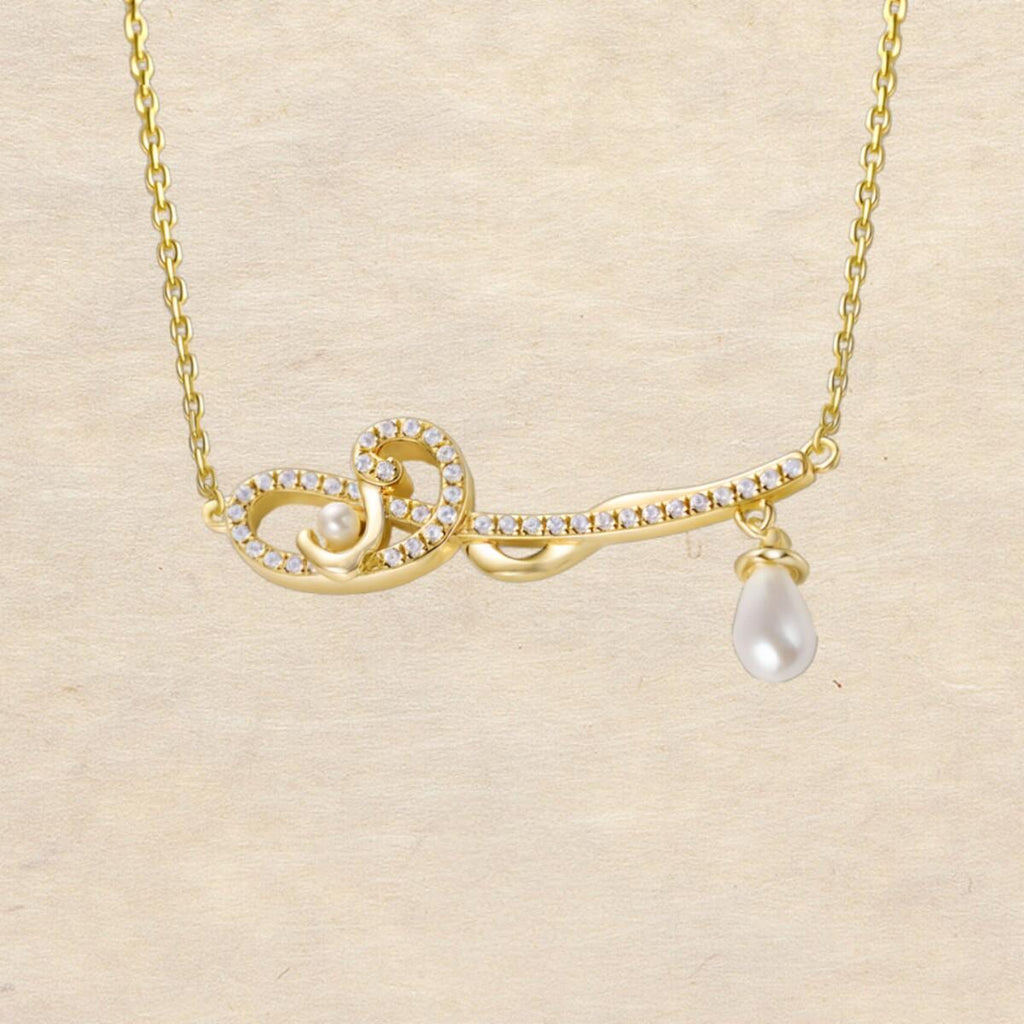 Original Chinese-Style Cloud-Shaped Pearl Necklace, Silver with Gold Plating