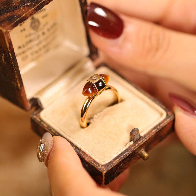 “Flowing Light” Original Tiger's Eye Ring, Silver with Gold Plating, French Style