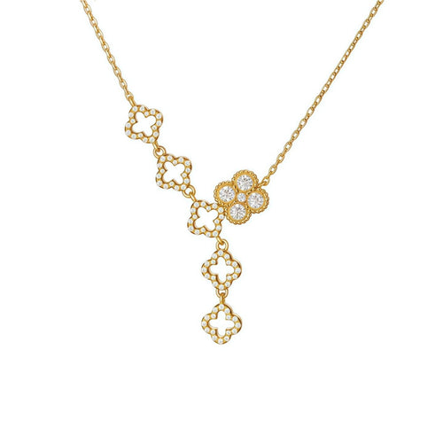 Original Chinese-Style Four-Leaf Clover Lucky Necklace, Silver with Gold Plating