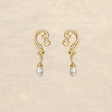 Load image into Gallery viewer, Original Chinese-Style Freshwater Pearl Cloud Stud Earrings in Gold-Plated Silver with Diamond Accents