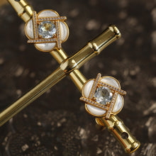 Load image into Gallery viewer, White Pearl Four-Leaf Clover Stud Earrings: Gold-Plated Silver Vintage-Style Earrings with a Luxurious Look