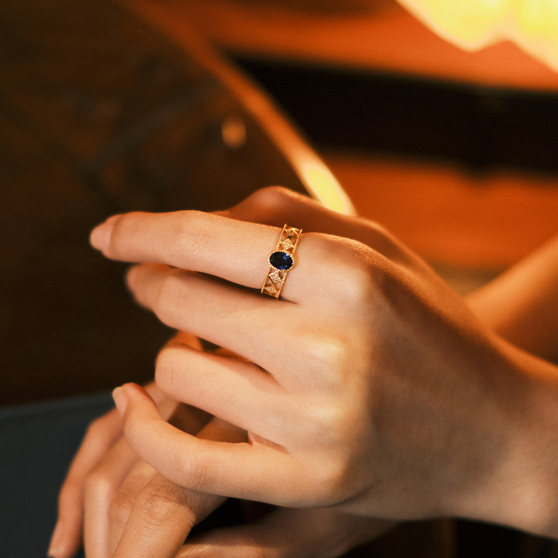 “Strolling Through the Galaxy” Original Design Sapphire Cosmic Ring, Silver with Gold Plating