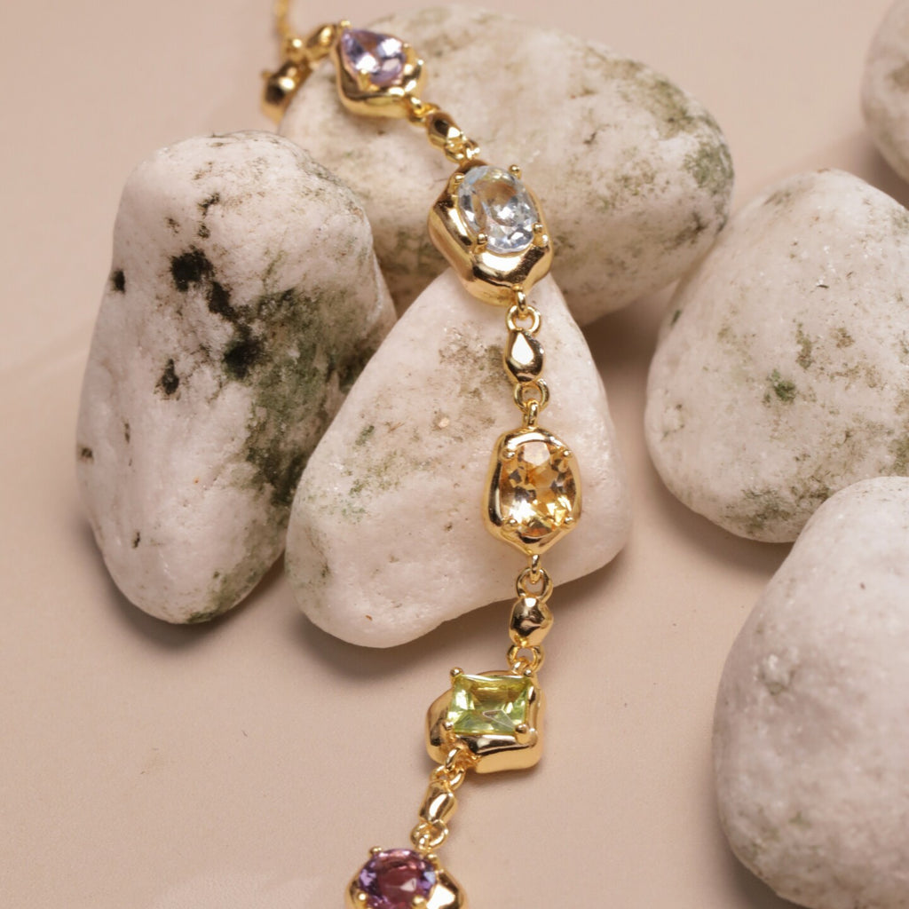 Coco River Original Natural Colored Gemstone Bracelet with Sterling Silver Layered Straps