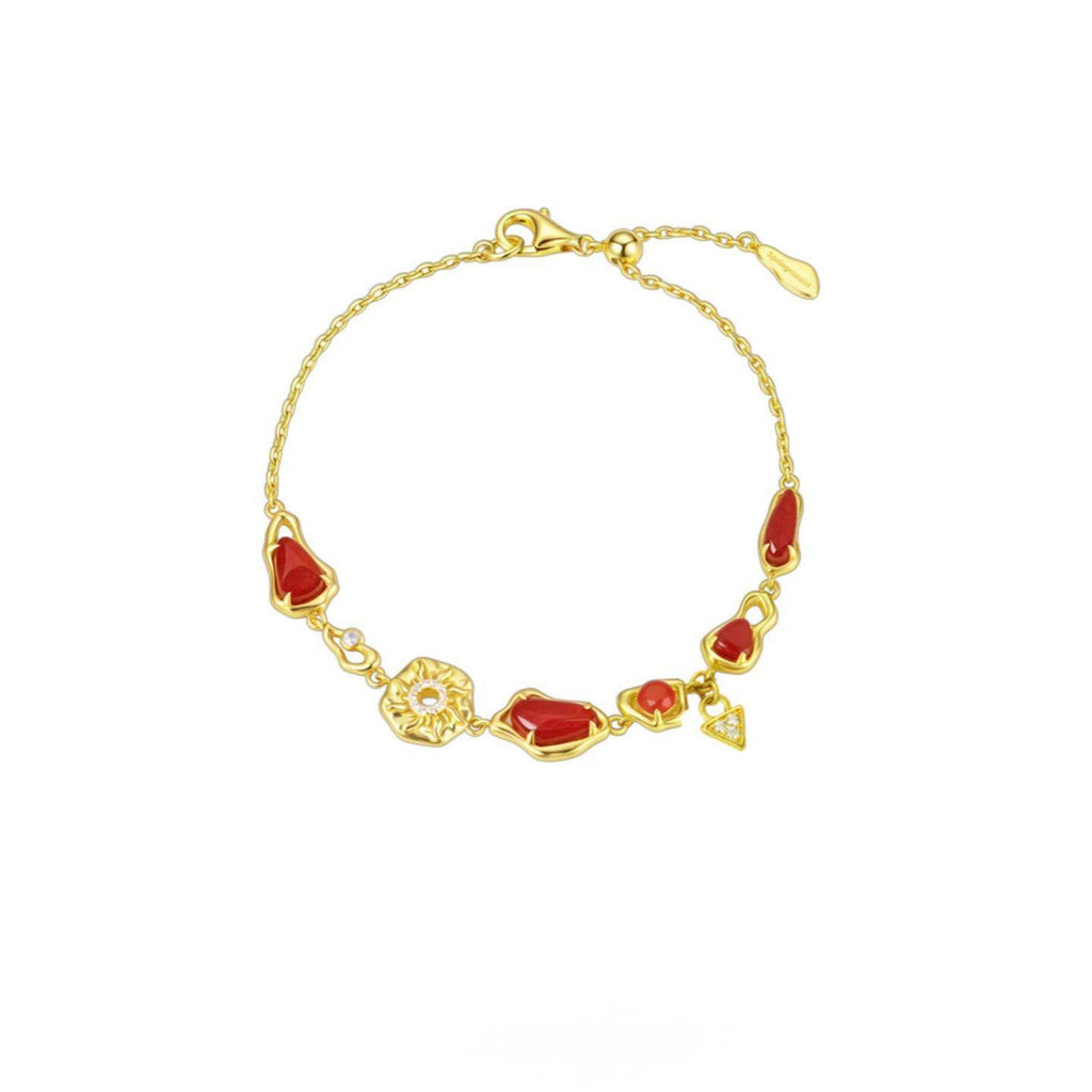 Sun God Red Agate Bracelet: Gold-Plated, Lightly Luxurious, Retro Charm