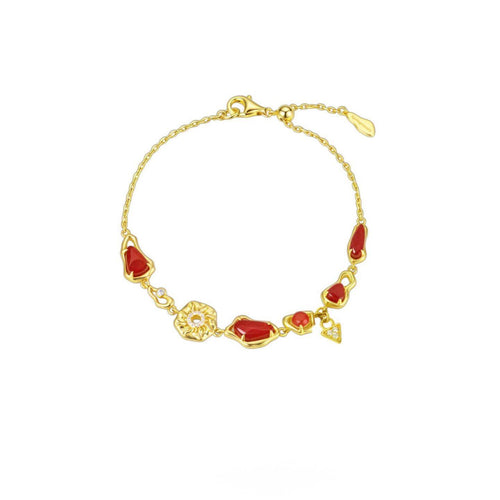 Sun God Red Agate Bracelet: Gold-Plated, Lightly Luxurious, Retro Charm
