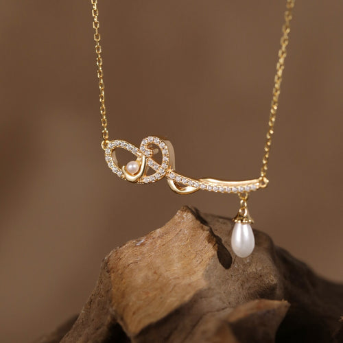 Original Chinese-Style Cloud-Shaped Pearl Necklace, Silver with Gold Plating