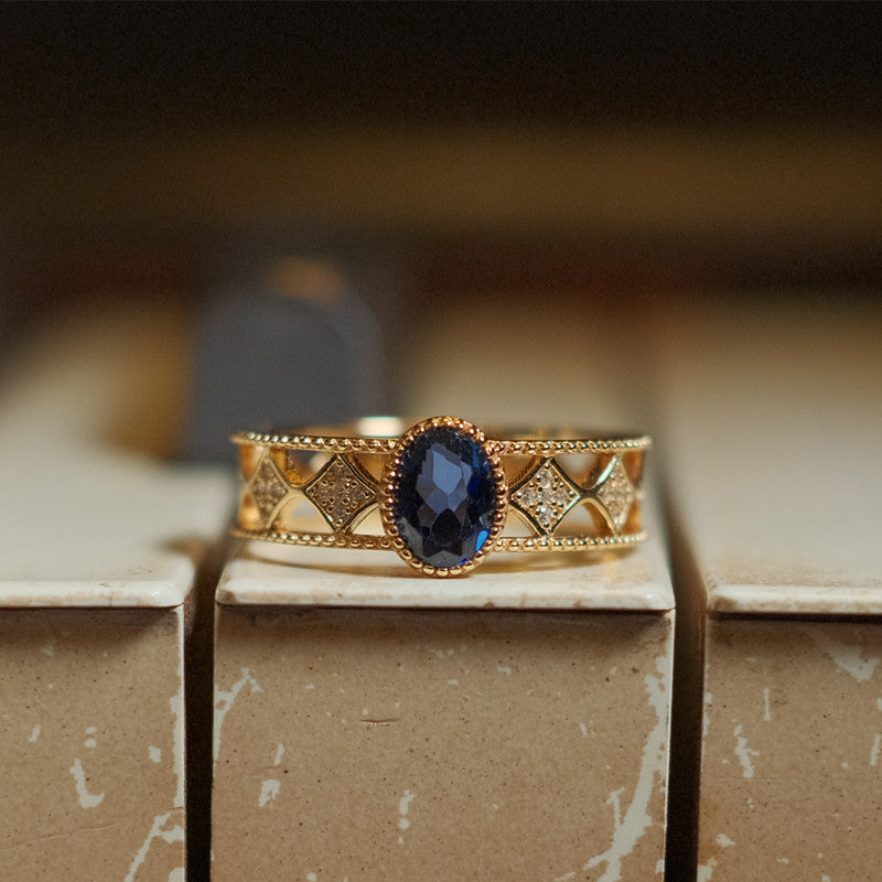 “Strolling Through the Galaxy” Original Design Sapphire Cosmic Ring, Silver with Gold Plating