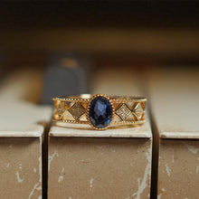 Load image into Gallery viewer, “Strolling Through the Galaxy” Original Design Sapphire Cosmic Ring, Silver with Gold Plating