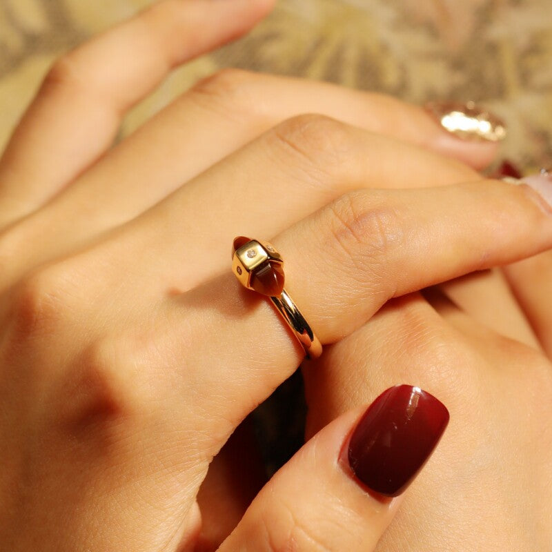“Flowing Light” Original Tiger's Eye Ring, Silver with Gold Plating, French Style