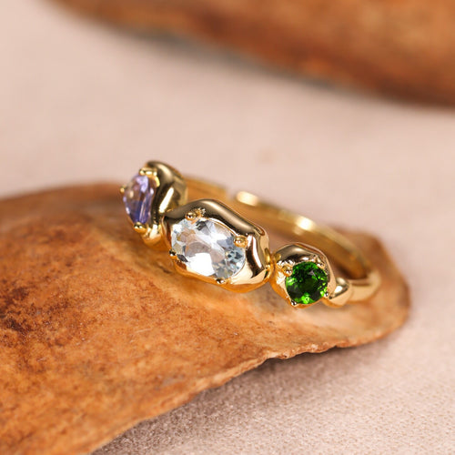 Coco River Original Natural Colored Gemstone Gold-Plated Open-Ended Ring