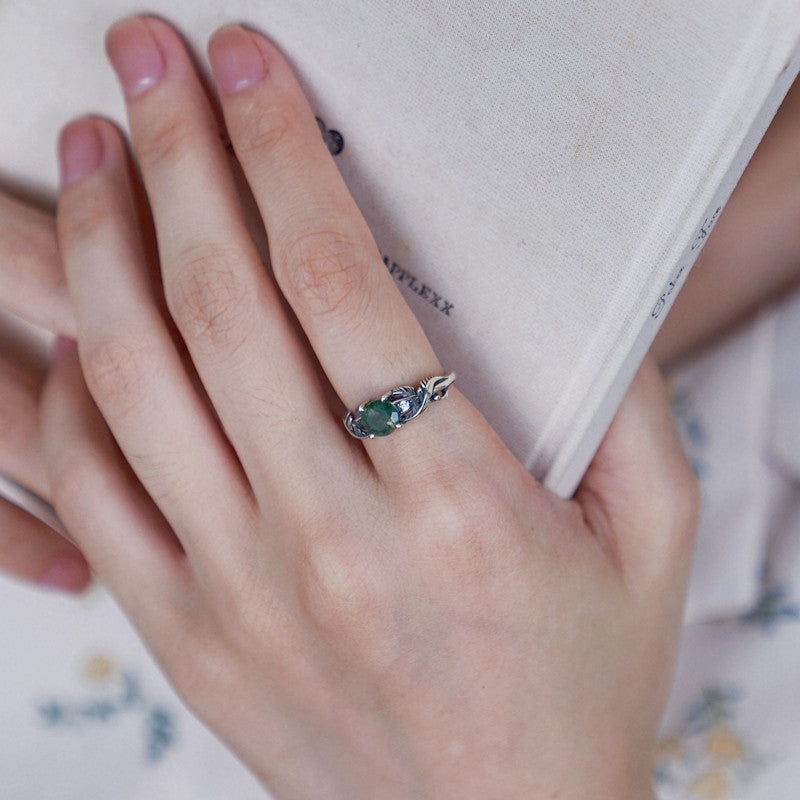 Original Aquamarine Ring: Vintage-Style Open-Finger Ring in Antique-Finished Sterling Silver
