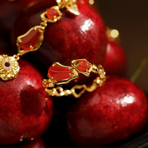 Chihong Original Sun God Red Agate Ring, Gold-Plated