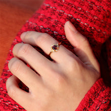 Load image into Gallery viewer, Rose Nebula Original Design Red Garnet Ring, Silver with Gold Plating