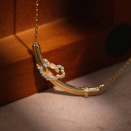 Original Chinese-Style Ruyi White Hotan Jade Necklace with Gold-Plated Silver