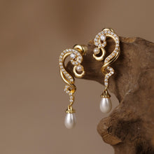 Load image into Gallery viewer, Original Chinese-Style Freshwater Pearl Cloud Stud Earrings in Gold-Plated Silver with Diamond Accents