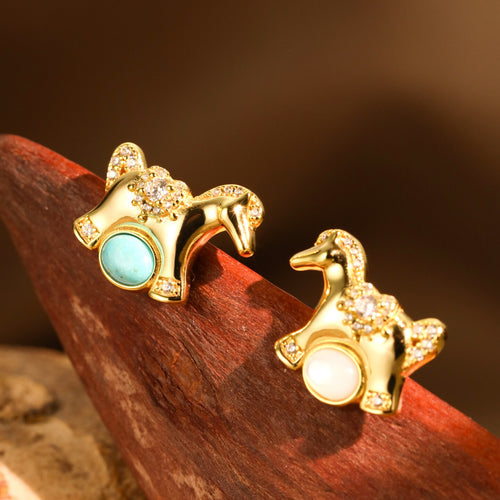 Original Asymmetrical Pony Ear Studs with Silver Pins and Turquoise