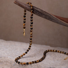 Load image into Gallery viewer, Short Collar Necklace with Natural Tiger's Eye Beads, Silver with Gold Plating