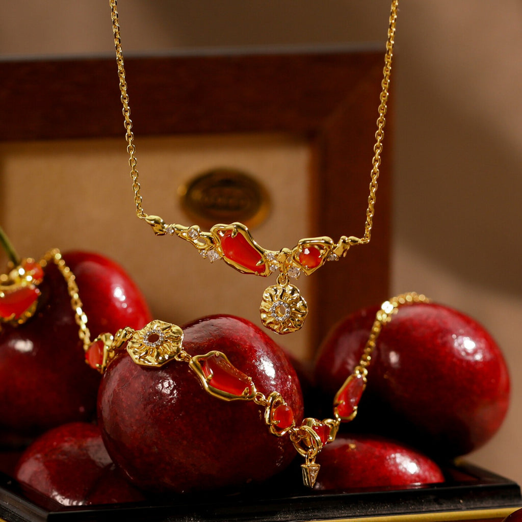 Original Sun God Red Agate Necklace with Gold Plating