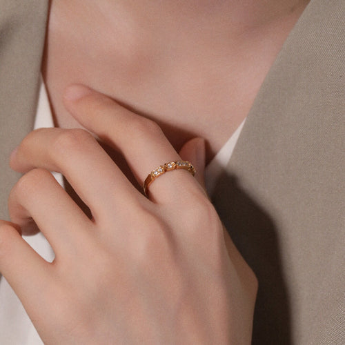 Original Design Starry Sky Ring with Layered Bands in Sterling Silver and Diamond Accents