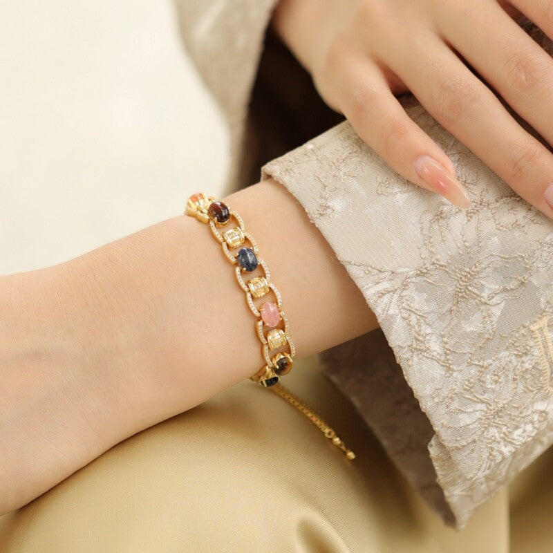 “Spirit Stone Resonance” Original Design Natural Gemstone Bracelet in Sterling Silver