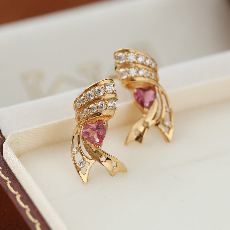 Original Design Pink Natural Tourmaline Star Earrings, Sterling Silver