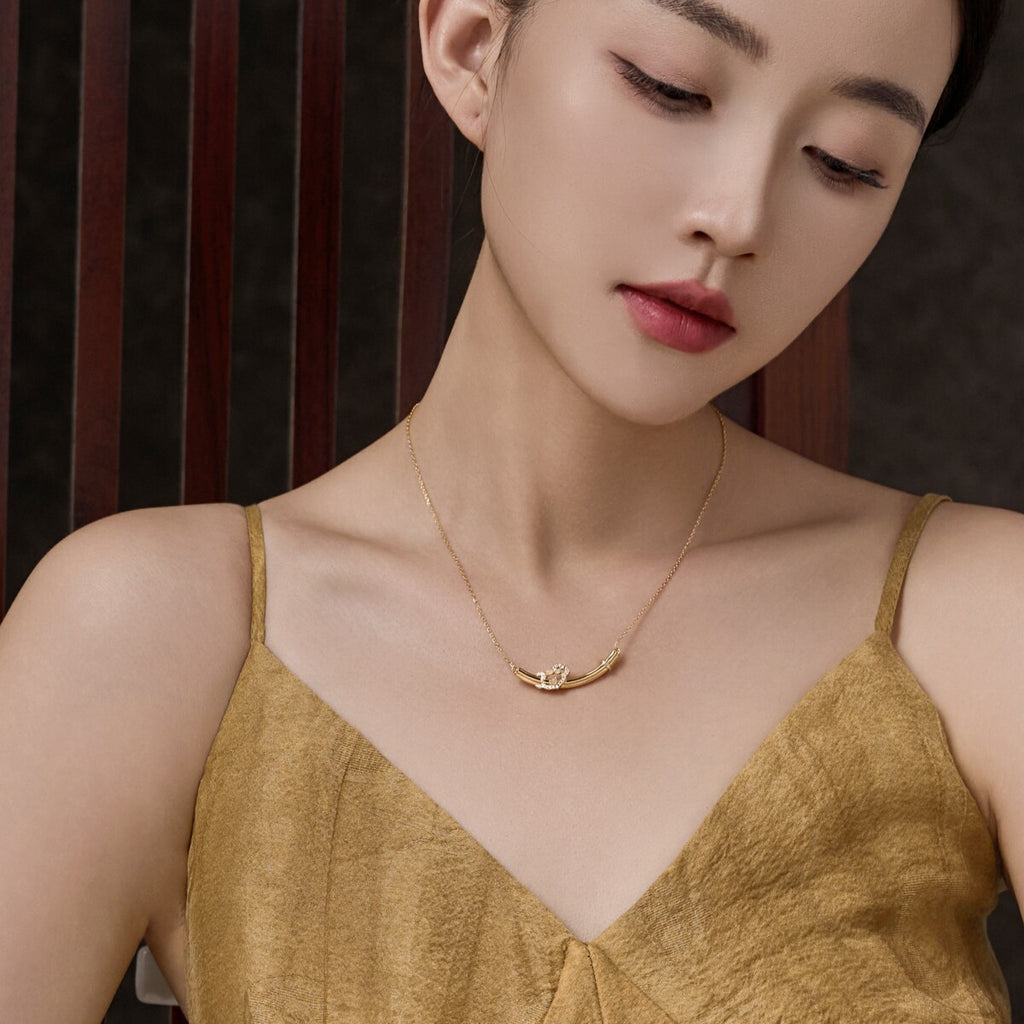 Original Chinese-Style Ruyi White Hotan Jade Necklace with Gold-Plated Silver