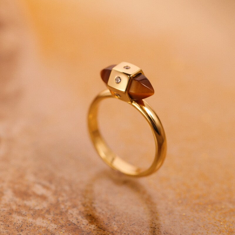 “Flowing Light” Original Tiger's Eye Ring, Silver with Gold Plating, French Style
