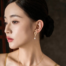 Load image into Gallery viewer, Original Chinese-Style Freshwater Pearl Cloud Stud Earrings in Gold-Plated Silver with Diamond Accents