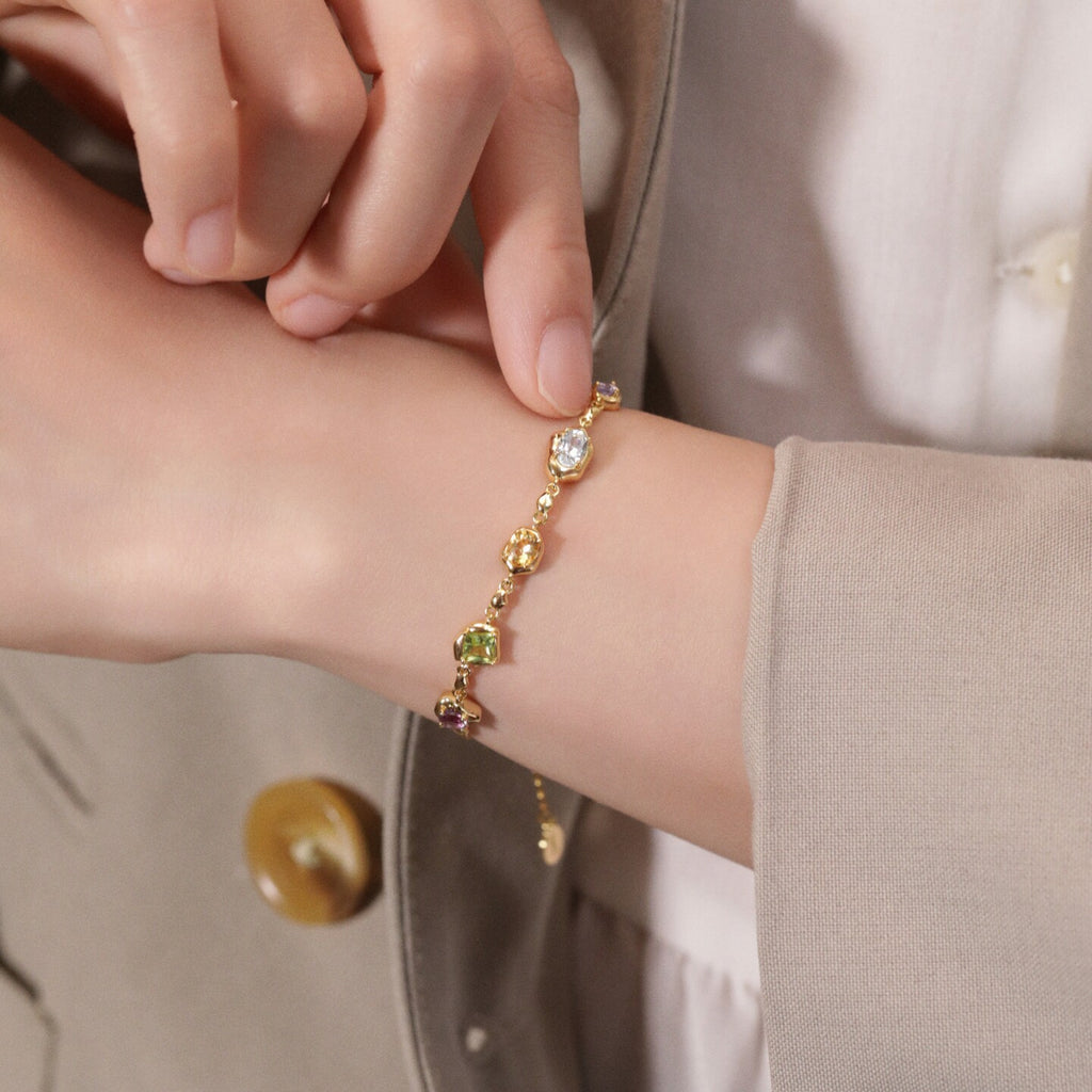 Coco River Original Natural Colored Gemstone Bracelet with Sterling Silver Layered Straps