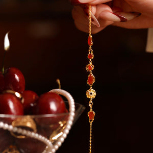 Sun God Red Agate Bracelet: Gold-Plated, Lightly Luxurious, Retro Charm