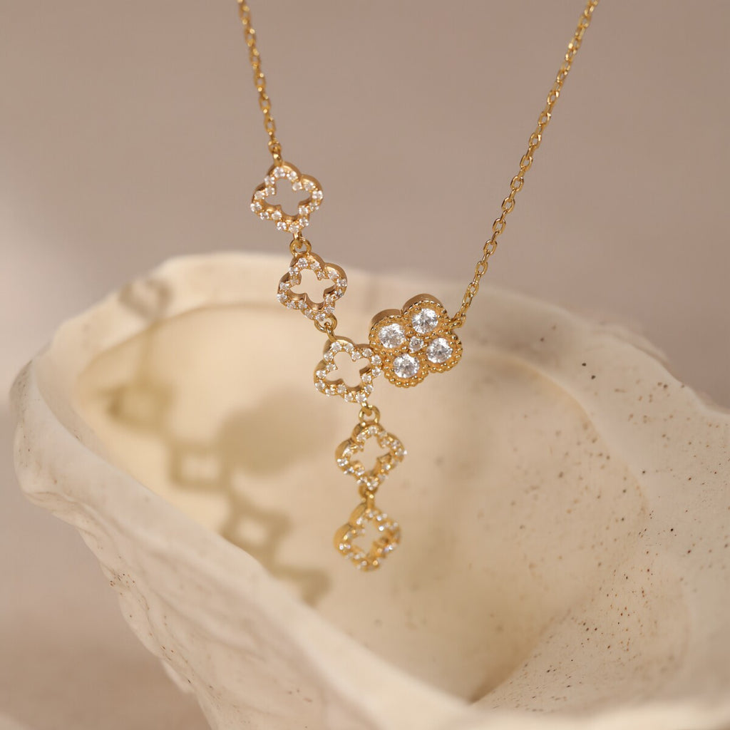 Original Chinese-Style Four-Leaf Clover Lucky Necklace, Silver with Gold Plating