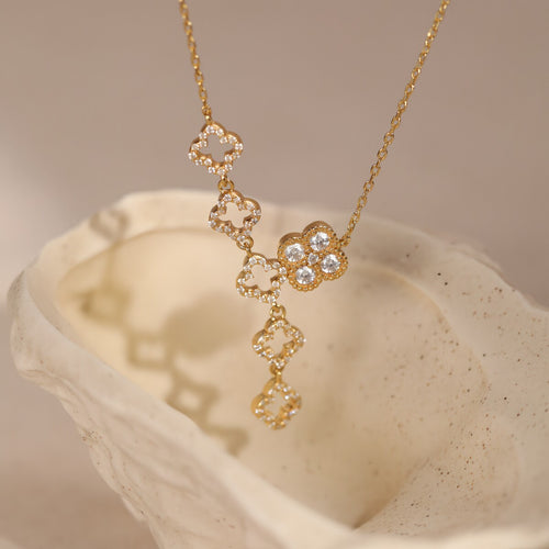Original Chinese-Style Four-Leaf Clover Lucky Necklace, Silver with Gold Plating