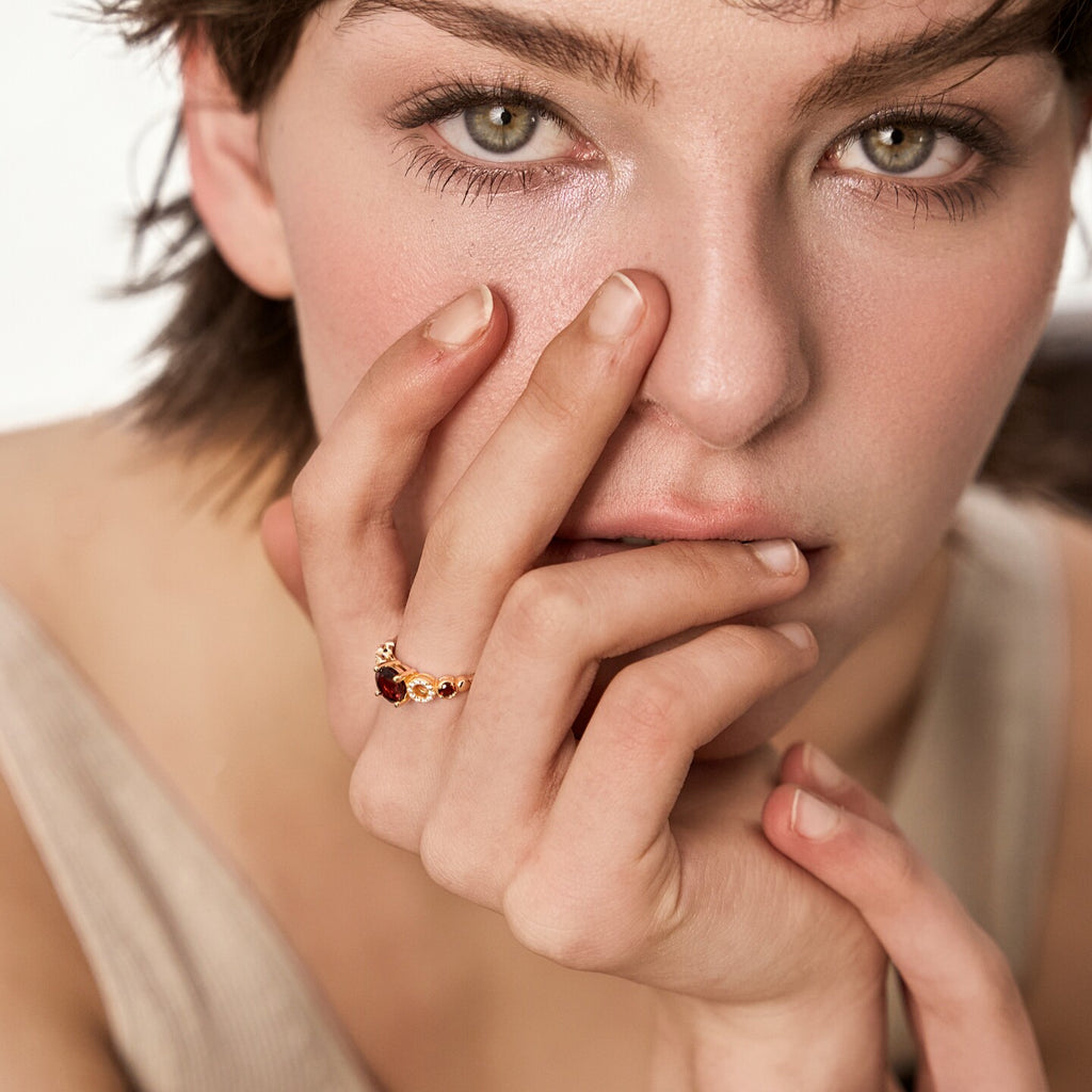 “Five Planets Ring” Original Natural Colored Gemstone Energy Ring with Diamonds