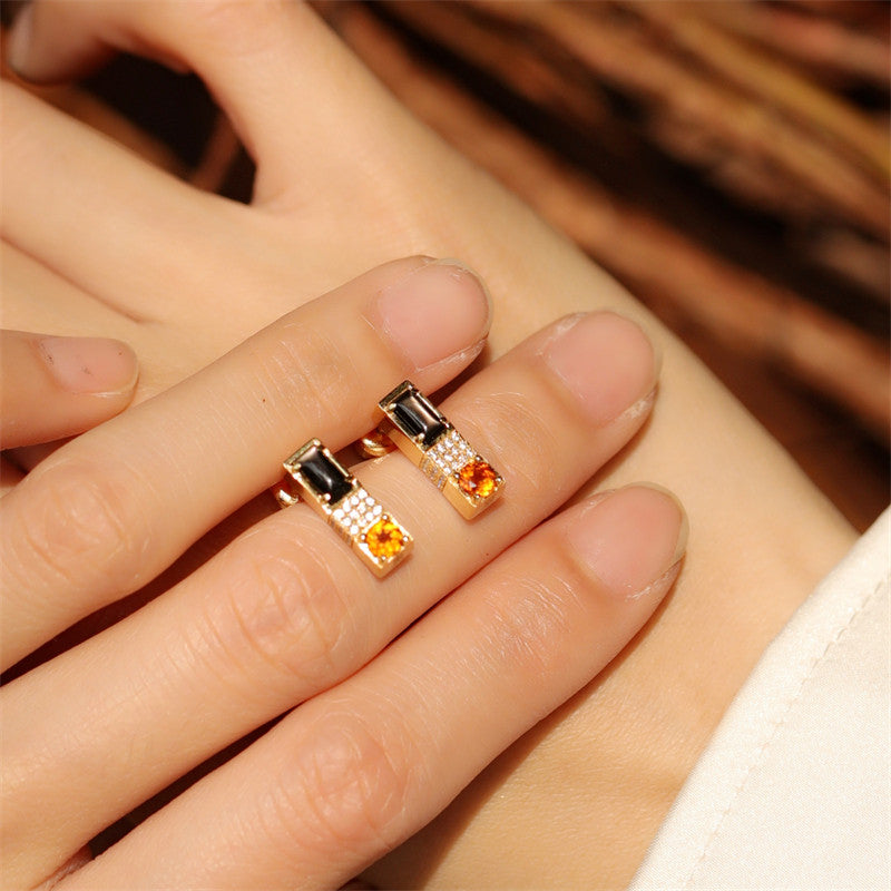 Original Romantic Sunset Rectangular Stud Earrings in Sterling Silver with Diamonds
